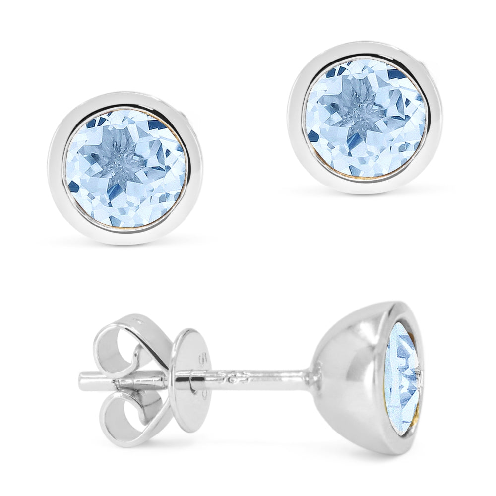 Madison L 14K White Gold Blue Topaz Round Stud Earrings - style E1741BTW