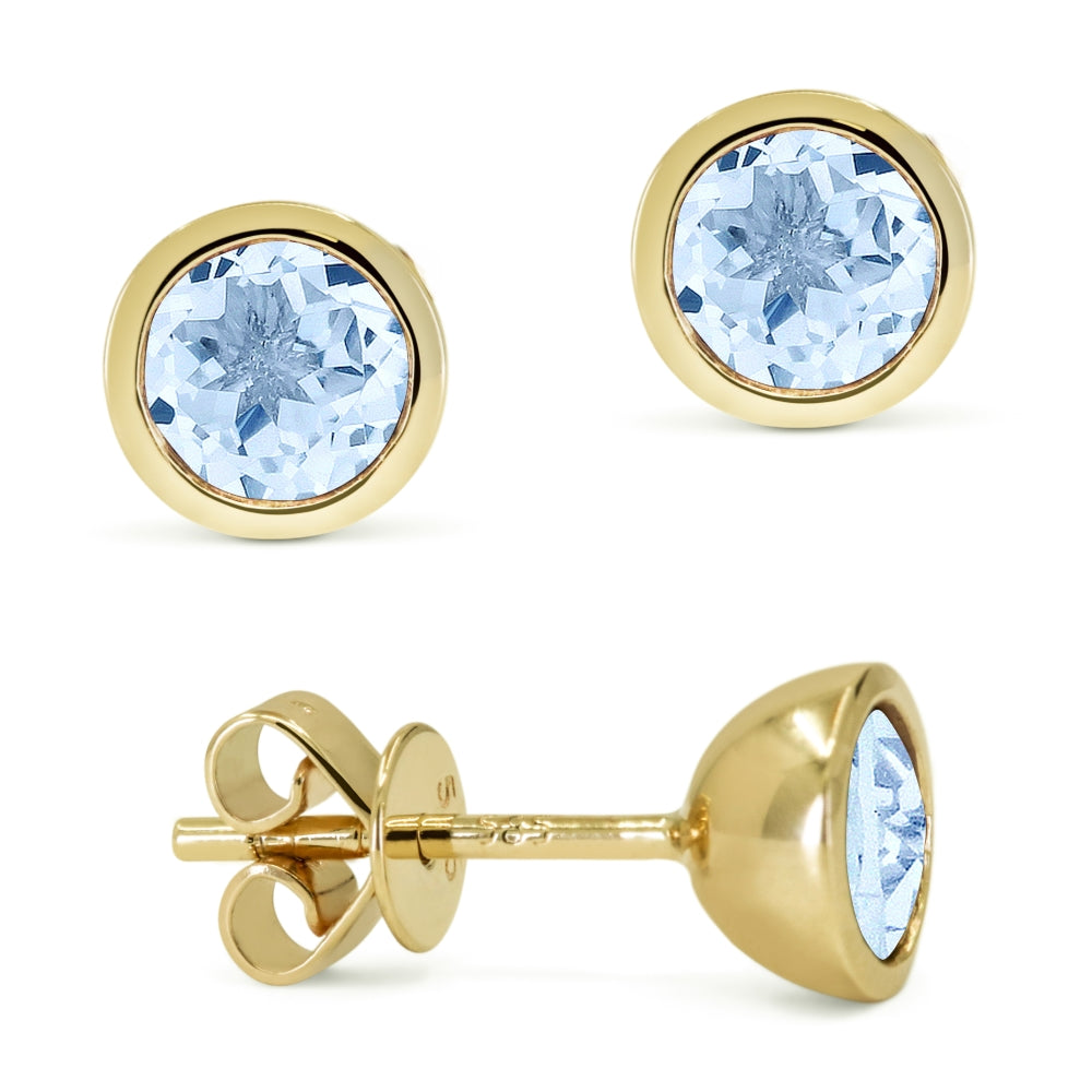 Madison L 14K Yellow Gold Blue Topaz Round Stud Earrings - style E1741BTY