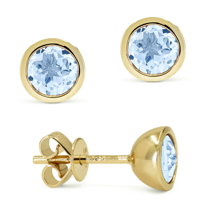 Madison L 14K Yellow Gold Blue Topaz Round Stud Earrings - style E1741BTY