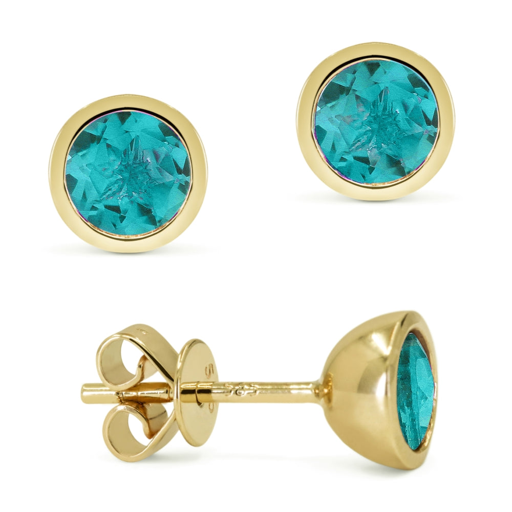 Madison L 14K Yellow Gold Created Tourmaline Paraiba Round Stud Earrings - style E1741CPARY