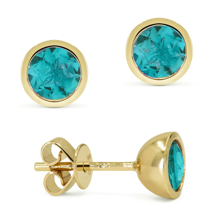 Madison L 14K Yellow Gold Created Tourmaline Paraiba Round Stud Earrings - style E1741CPARY