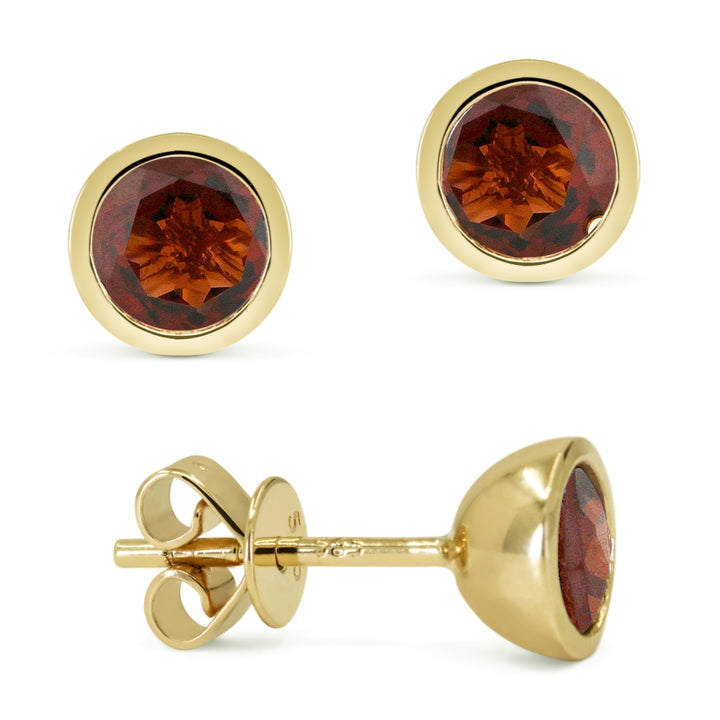 Madison L 14K Yellow Gold Garnet Round Stud Earrings - style E1741GAY
