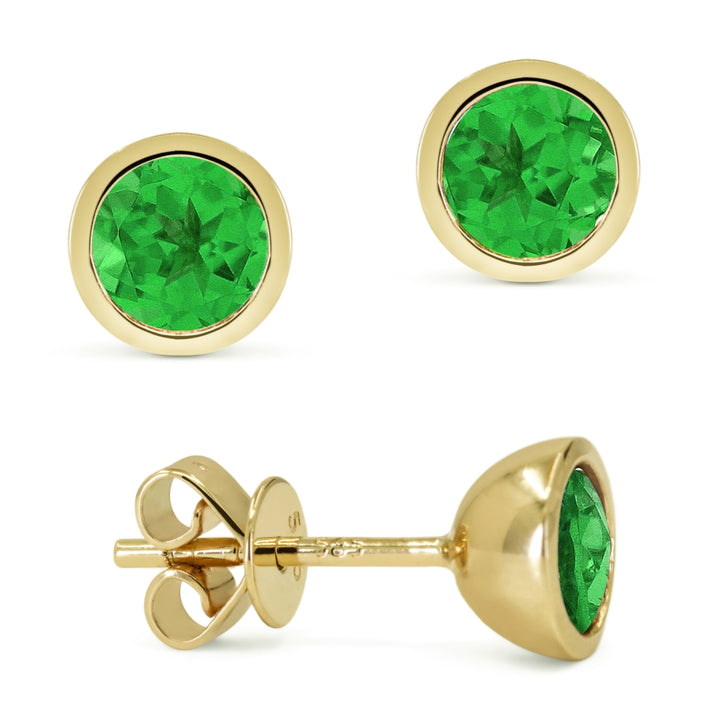 Madison L 14K Yellow Gold Created Emerald Round Stud Earrings - style E1741GCY
