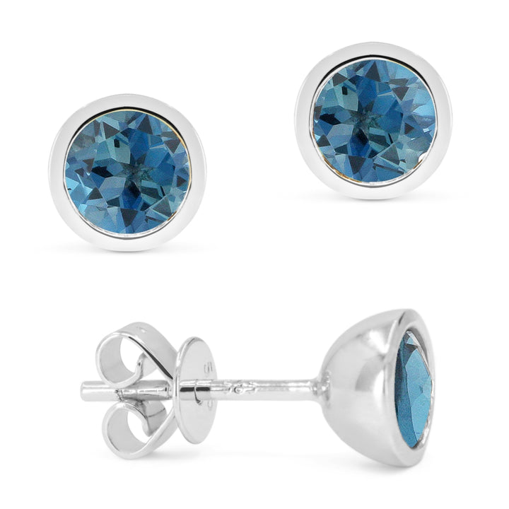 Madison L 14K White Gold London Blue Topaz Round Stud Earrings - style E1741LBTW