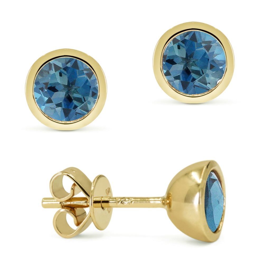 Madison L 14K Yellow Gold London Blue Topaz Round Stud Earrings - style E1741LBTY