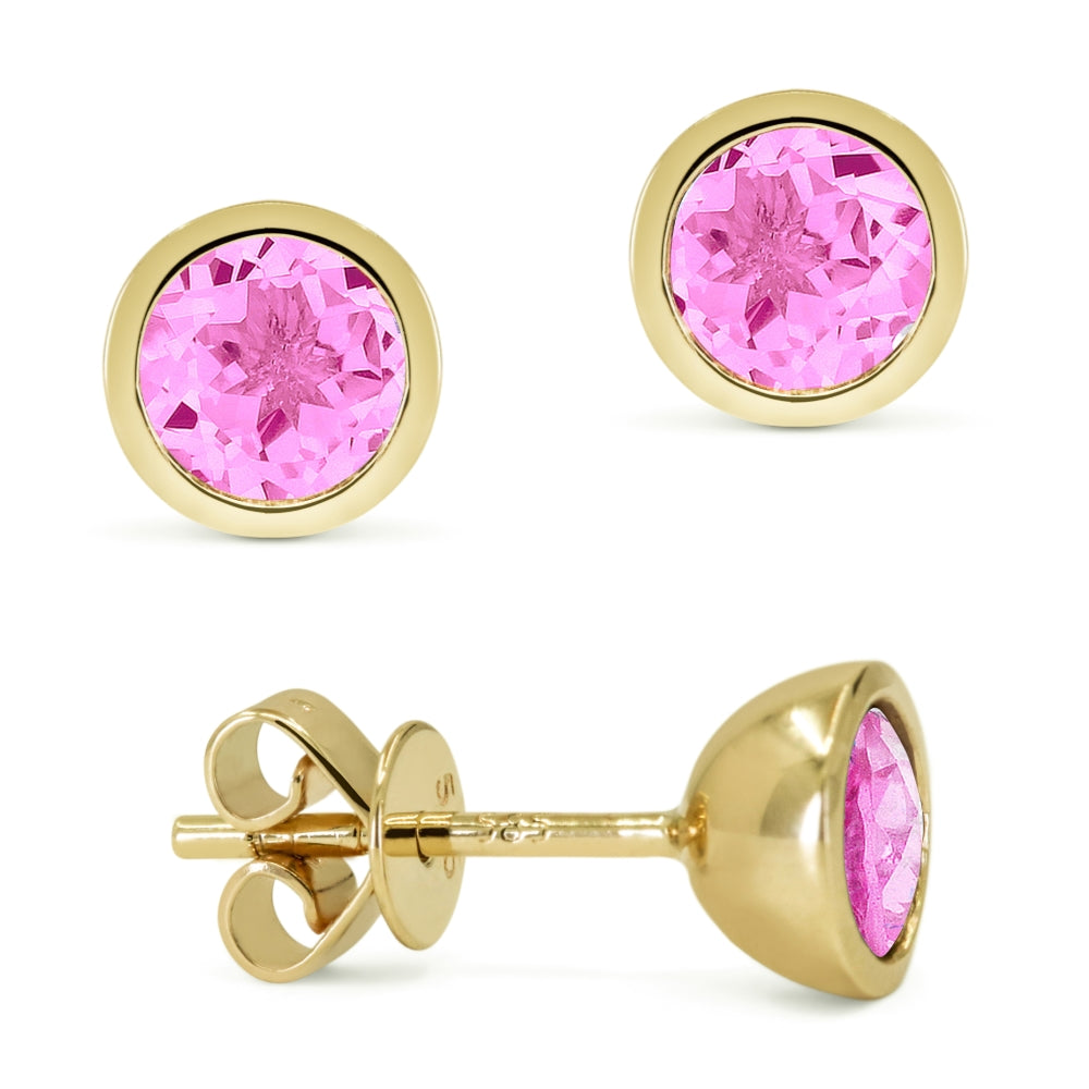 Madison L 14K Yellow Gold Created Pink Sapphire Round Stud Earrings - style E1741PCY