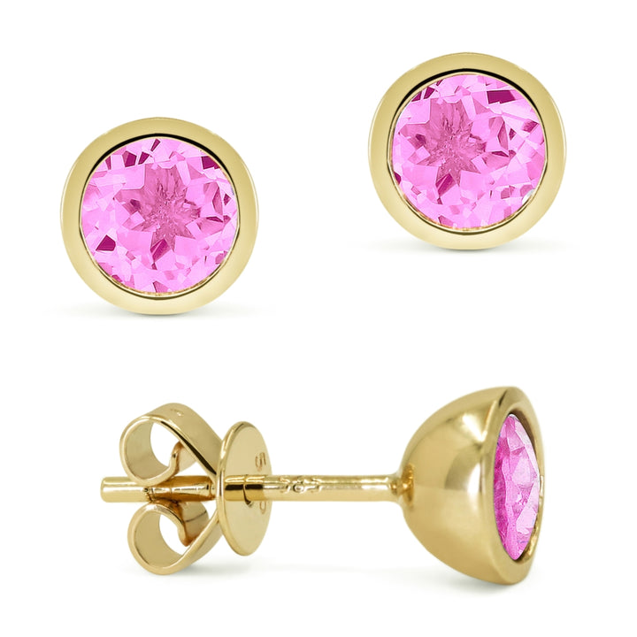Madison L 14K Yellow Gold Created Pink Sapphire Round Stud Earrings - style E1741PCY