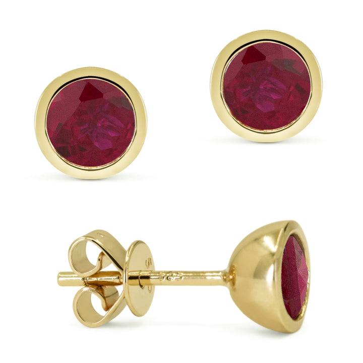 Madison L 14K Yellow Gold Created Ruby Round Stud Earrings - style E1741RCY