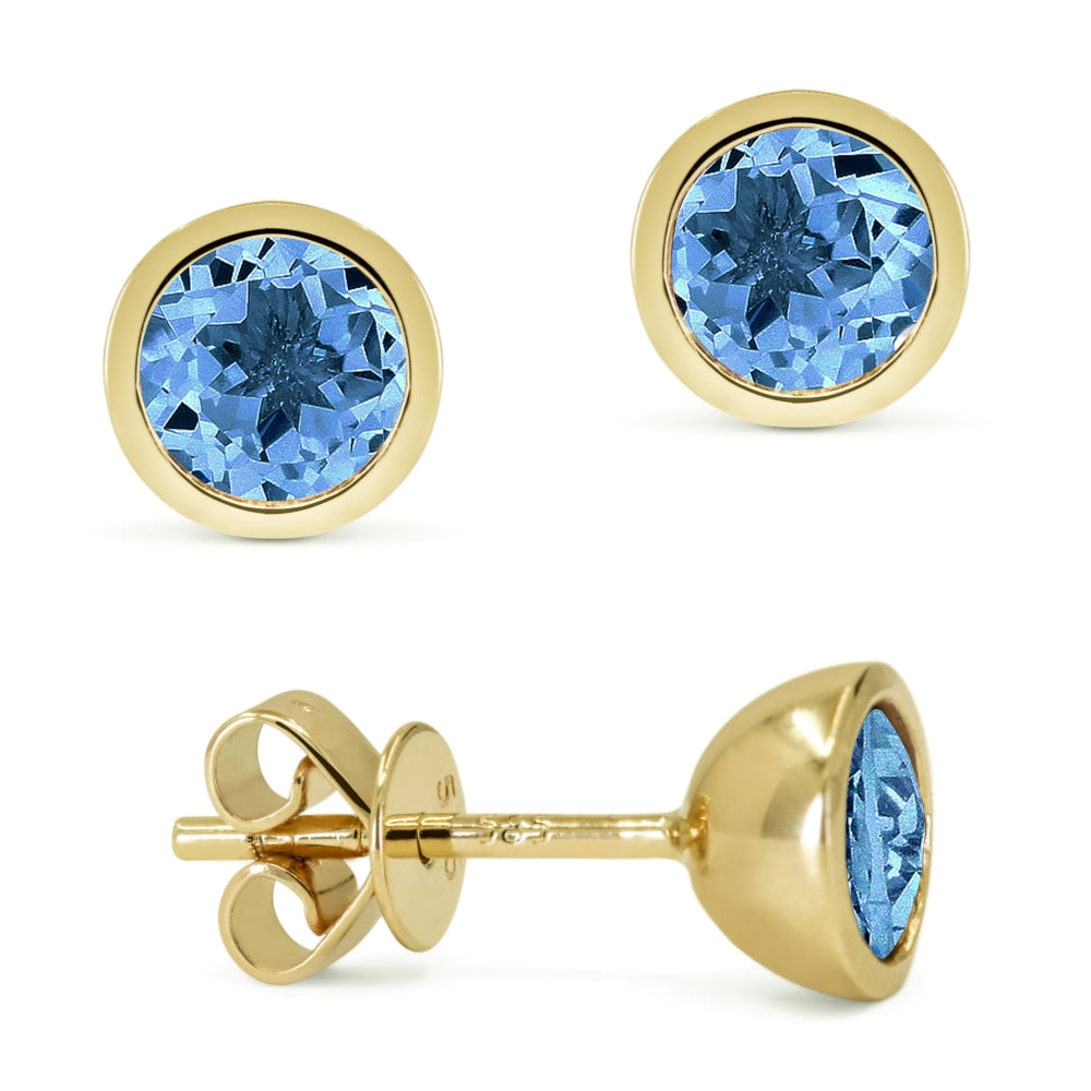 Madison L 14K Yellow Gold Swiss Blue Topaz Round Stud Earrings - style E1741SWBTY
