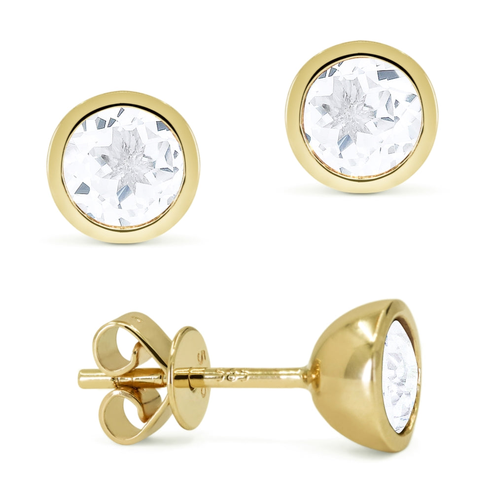 Madison L 14K Yellow Gold White Topaz Round Stud Earrings - style E1741WTY
