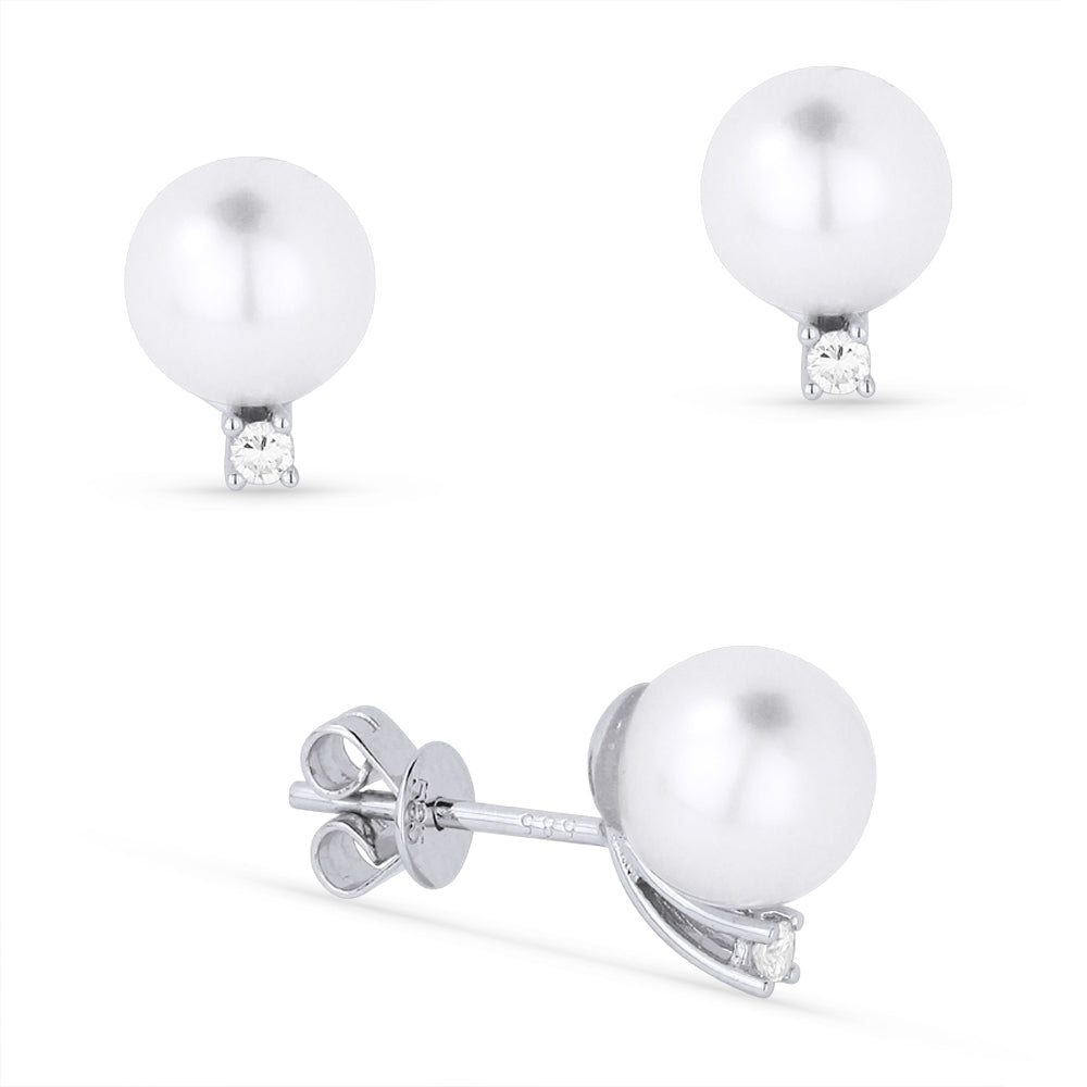 Madison L 14K White Gold Pearl Round Stud Earrings - style E1747PEW