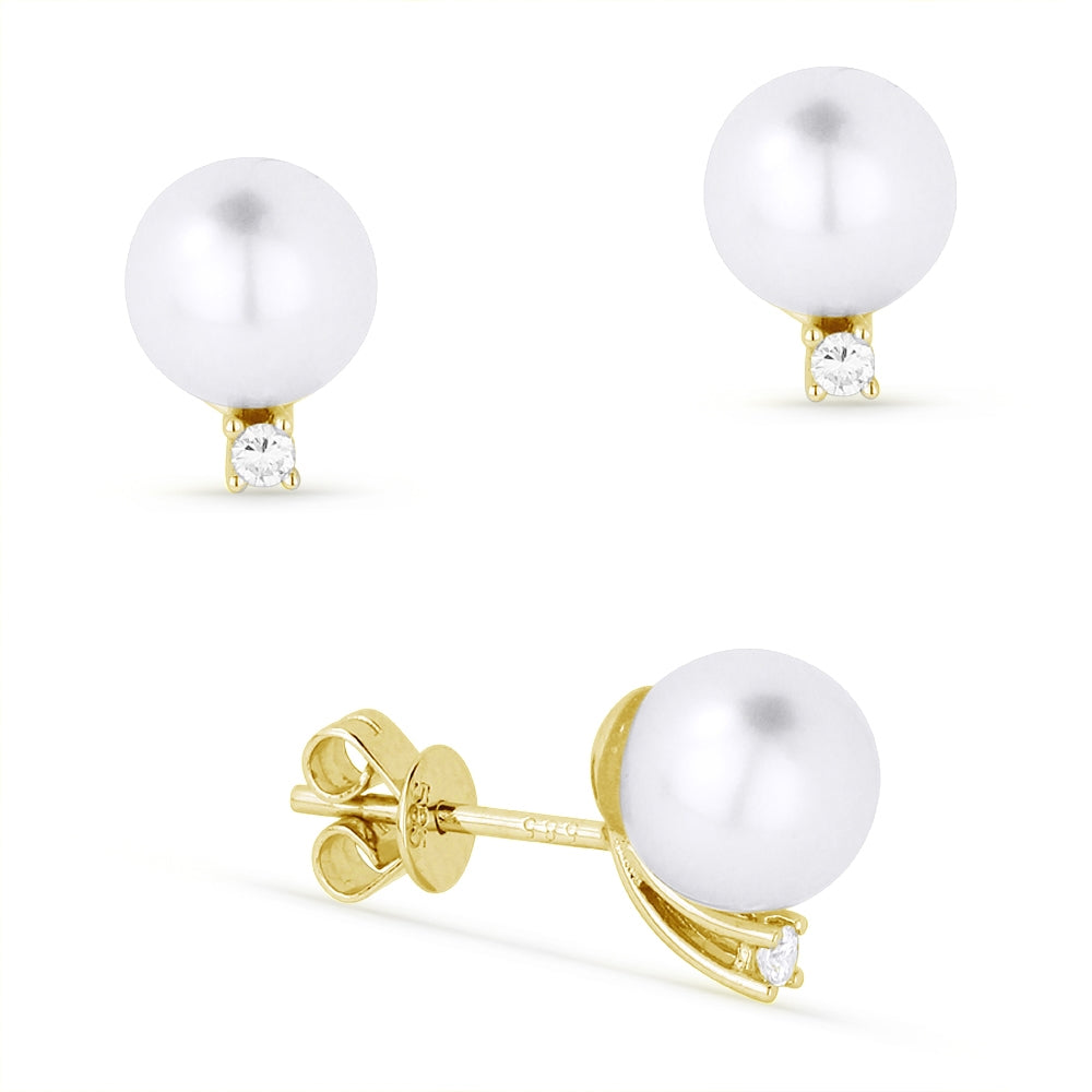 Madison L 14K Yellow Gold Pearl Round Stud Earrings - style E1747PEY
