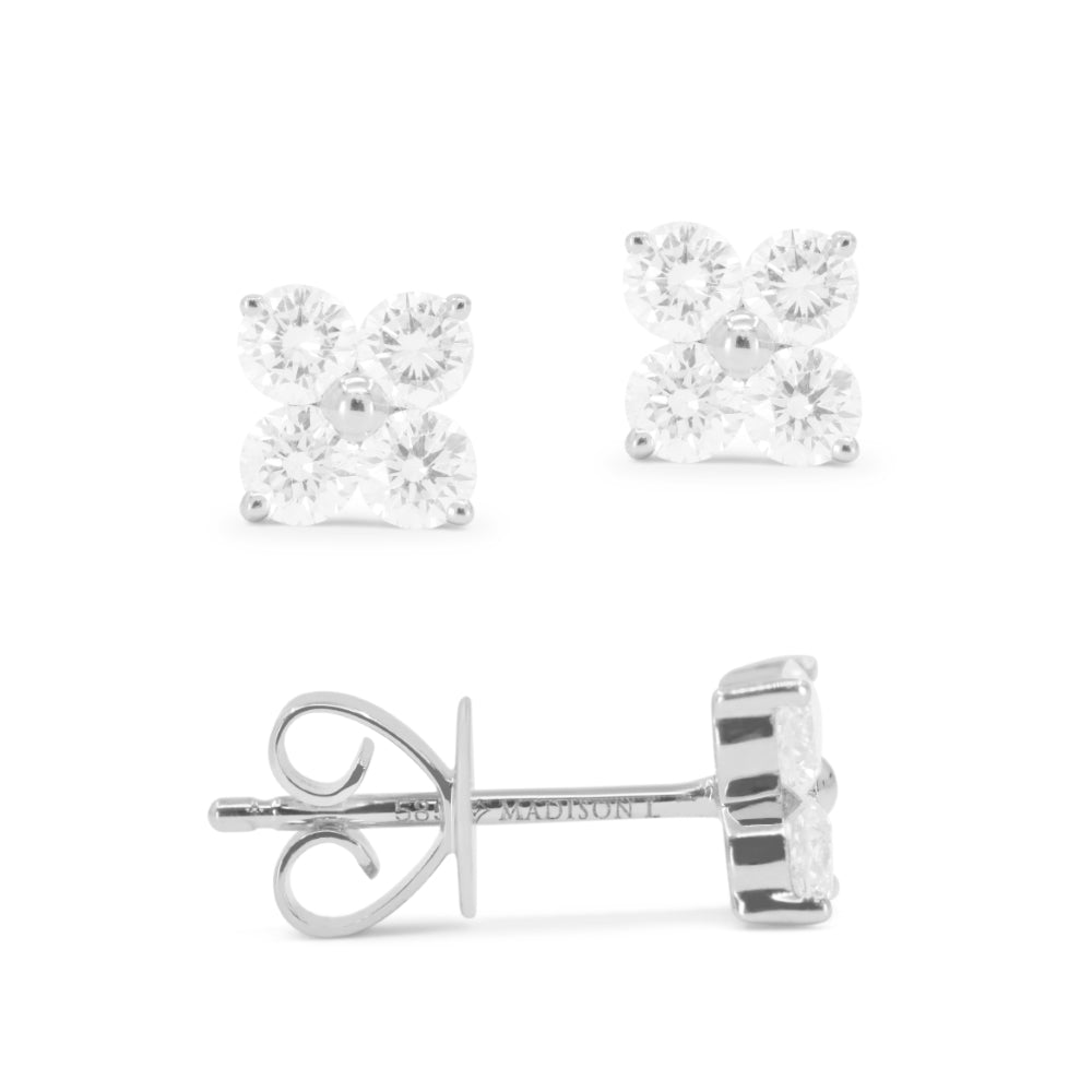 Madison L 14K White Gold Diamond Flower Stud Earrings - style E1757W