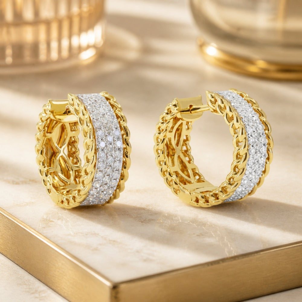 E1764 - 14K Yellow Gold Diamond Huggie Hoop Earrings