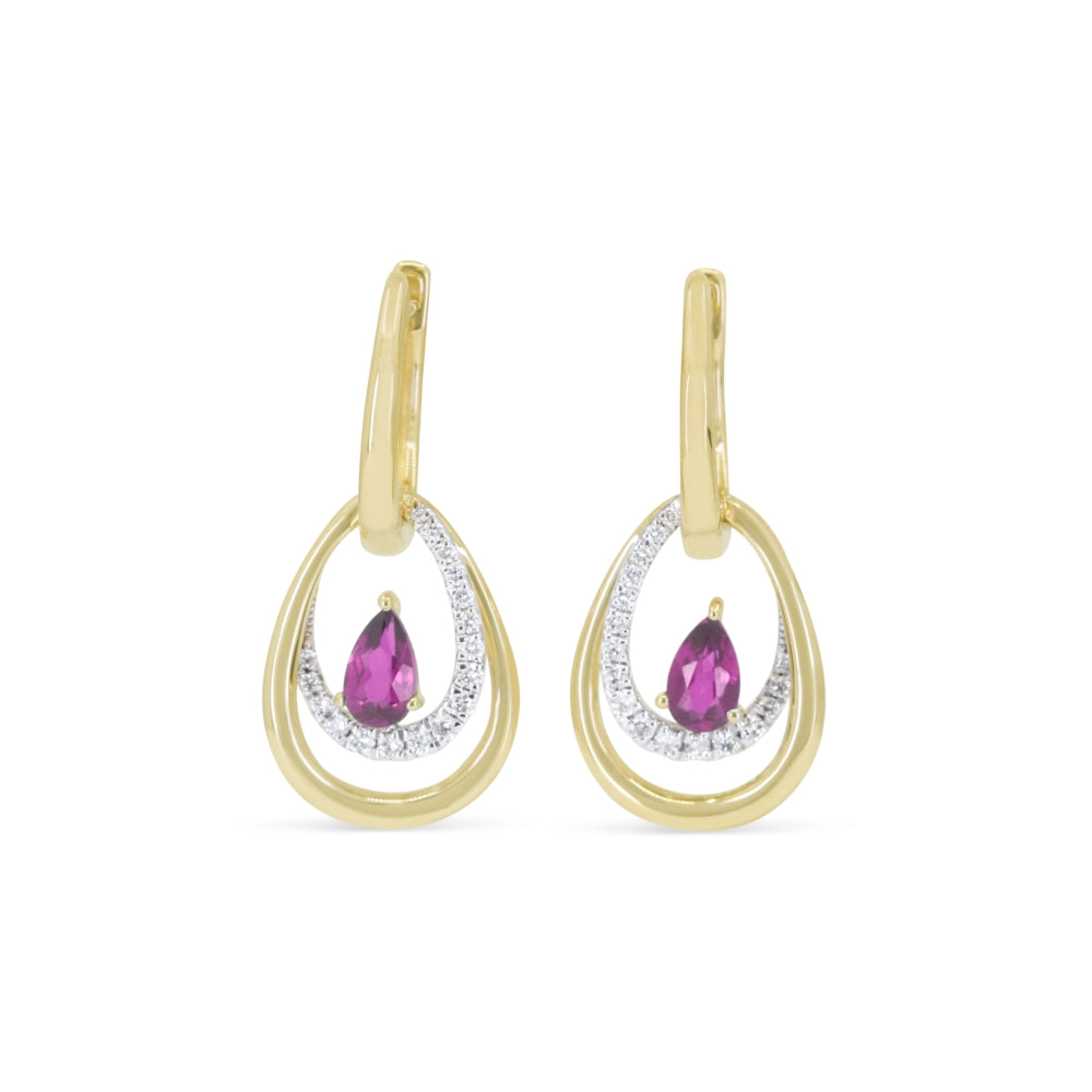 E1770 - 14K Yellow Gold Created Sapphire & Created Pink Sapphire Drop Earrings