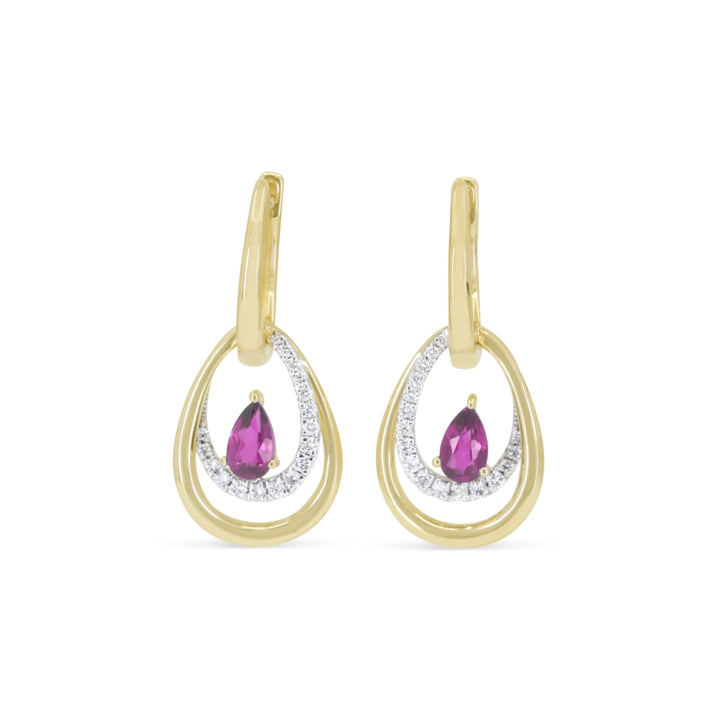 E1770 - 14K Yellow Gold Created Sapphire & Created Pink Sapphire Drop Earrings