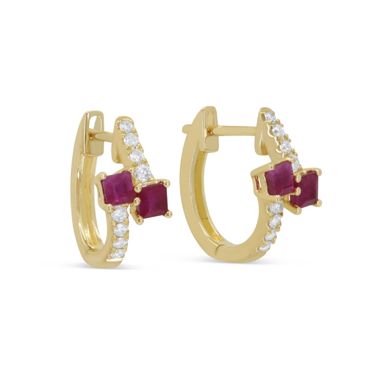 Madison L 14K Yellow Gold Ruby Huggie Hoop Earrings - style E1775RUY