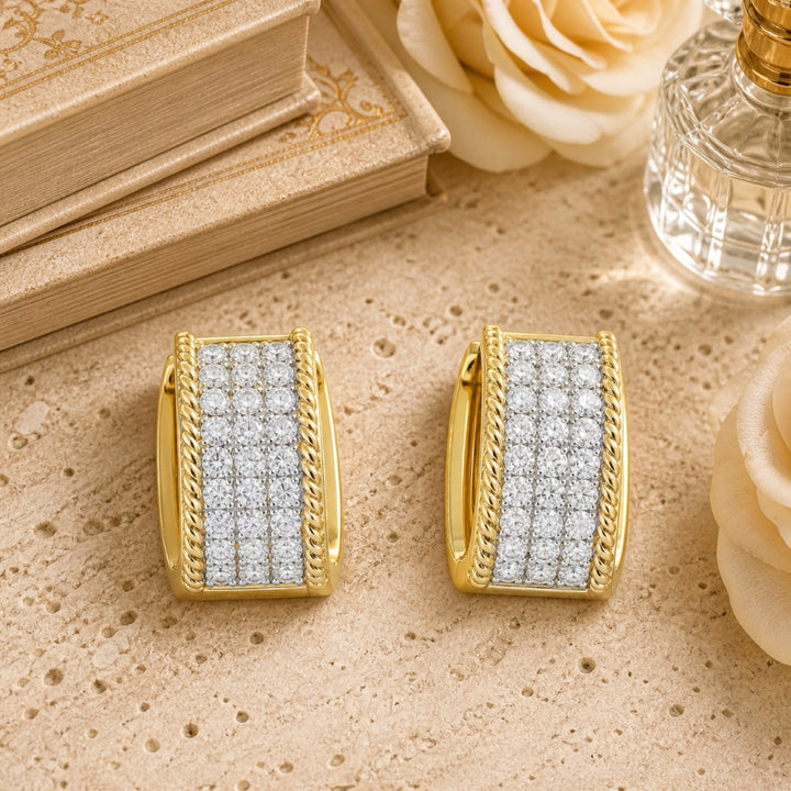 E1789 - 14K Yellow Gold Diamond Huggie Hoop Earrings