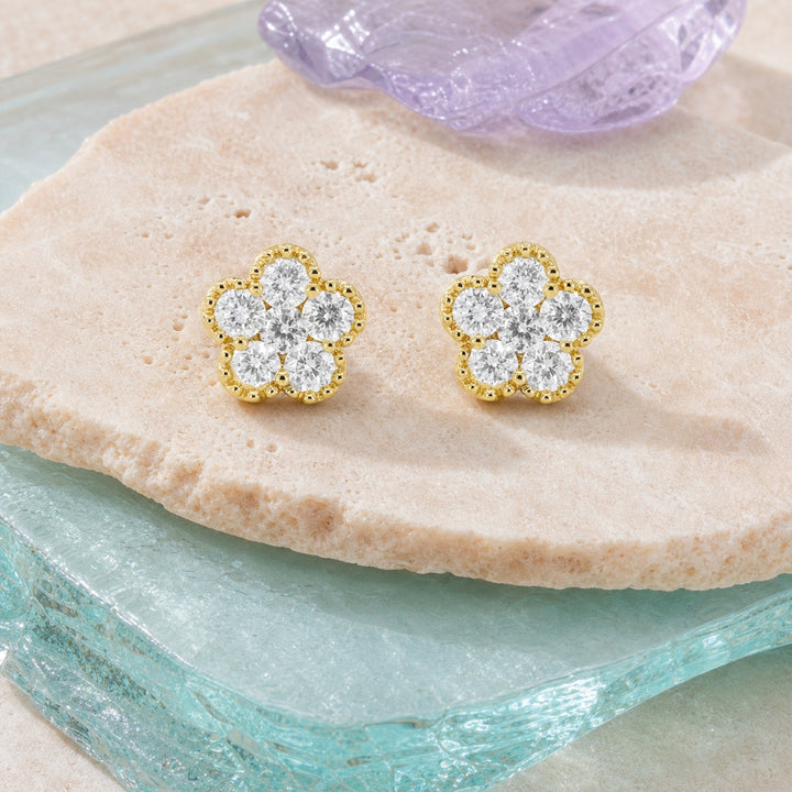 E1795 - 14K Gold Diamond Clover Stud Earrings