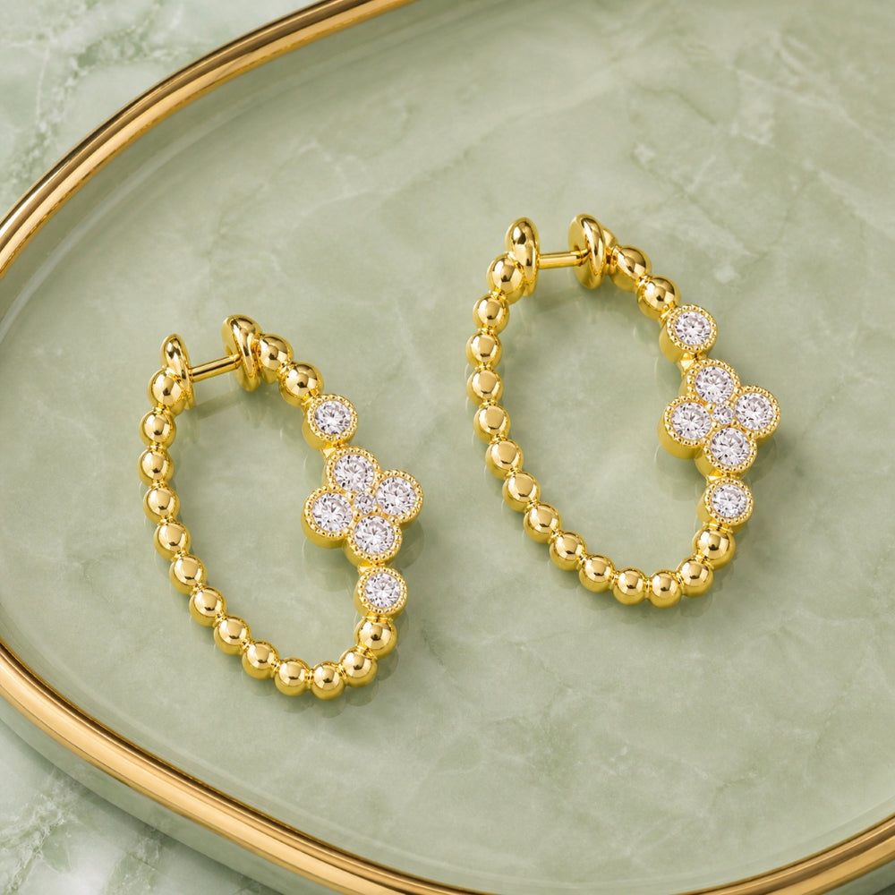 E1805 - 14K Yellow Gold Diamond Hoop Earrings