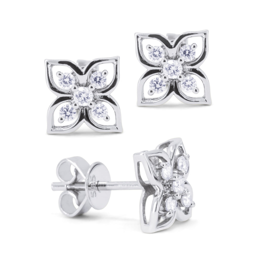 Madison L 14K White Gold Diamond Flower Stud Earrings - style E1810W