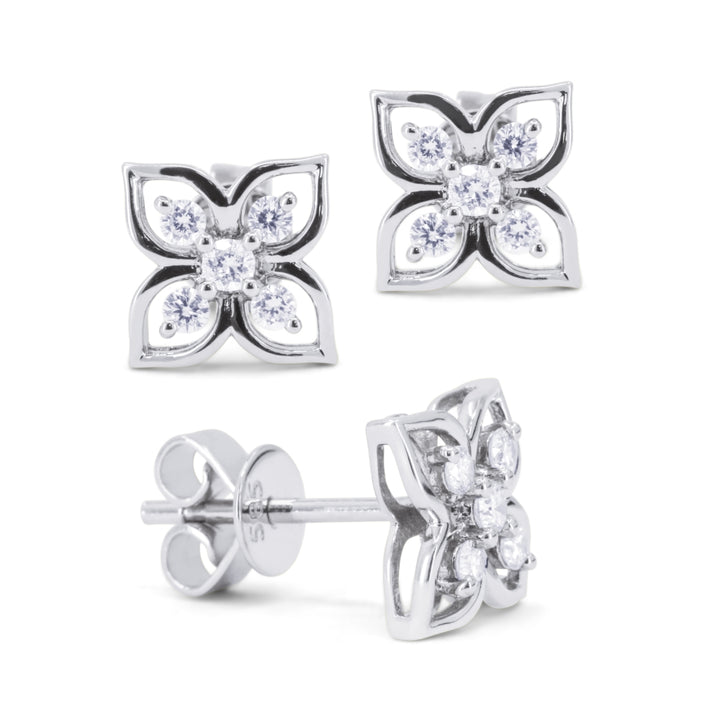 Madison L 14K White Gold Diamond Flower Stud Earrings - style E1810W