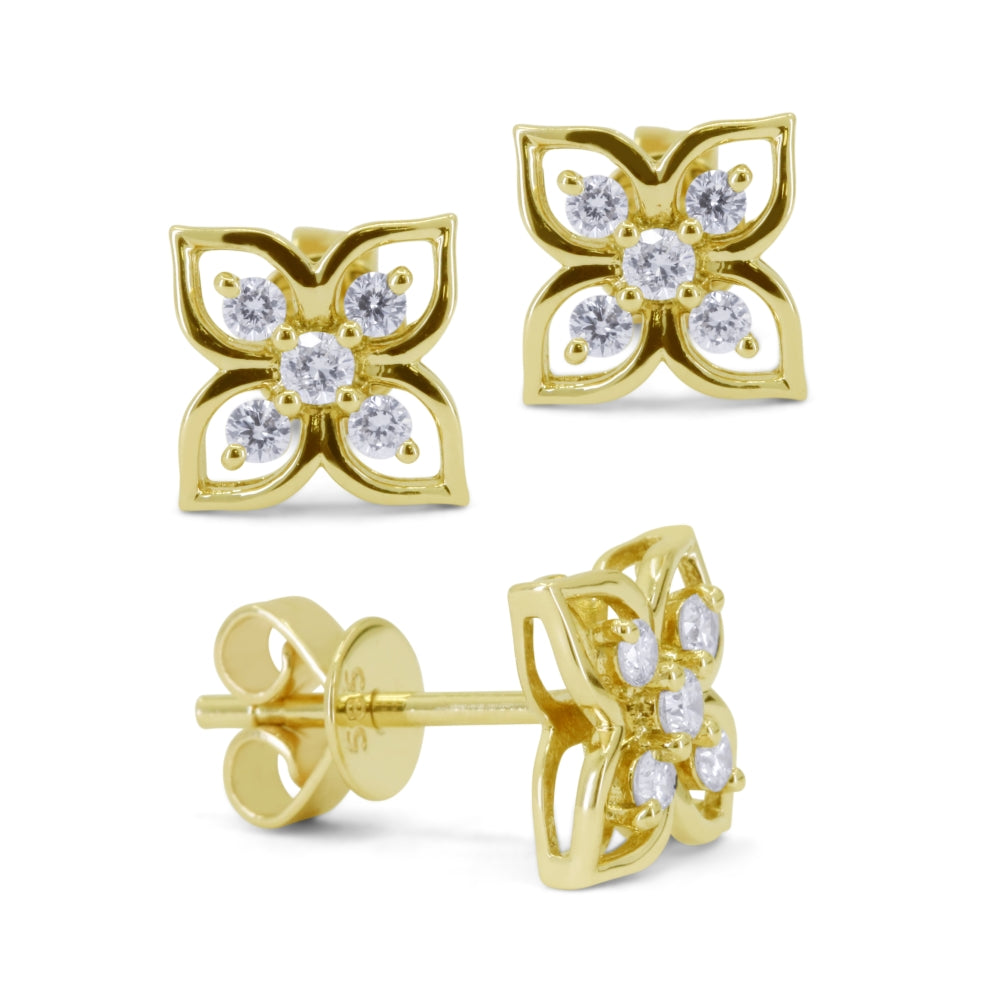 Madison L 14K Yellow Gold Diamond Flower Stud Earrings - style E1810Y