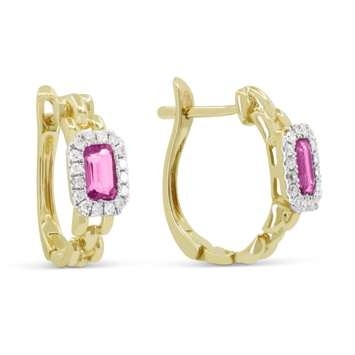 Madison L 14K Yellow Gold Created Pink Sapphire Huggie Hoop Earrings - style E1823PCY