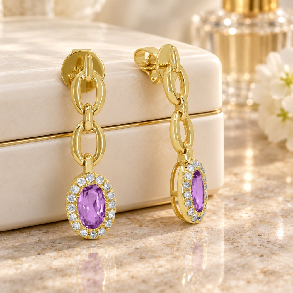 E1824 - 14K Yellow Gold Amethyst & Blue Topaz Drop Earrings
