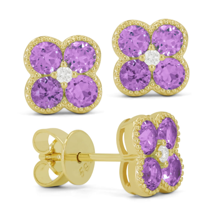 Madison L 14K Yellow Gold Amethyst Flower Stud Earrings - style E1826AMY