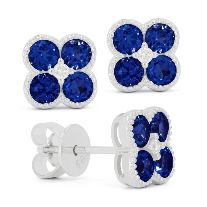 Madison L 14K White Gold Created Sapphire Flower Stud Earrings - style E1826BCW