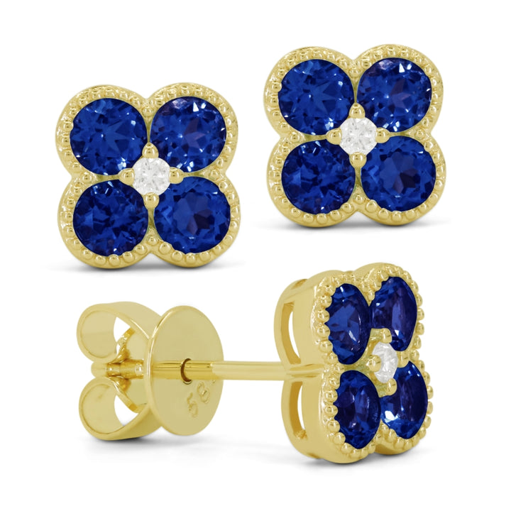 Madison L 14K Yellow Gold Created Sapphire Flower Stud Earrings - style E1826BCY