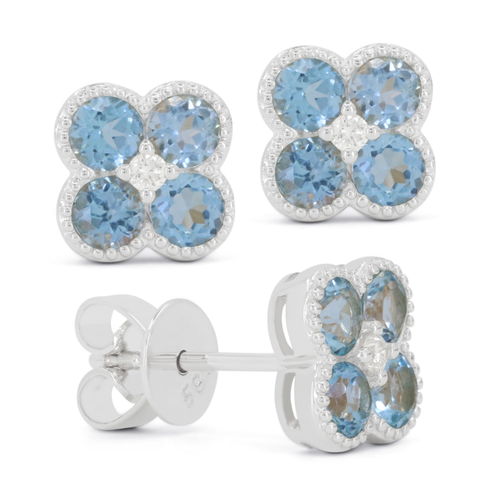Madison L 14K White Gold Blue Topaz Flower Stud Earrings - style E1826BTW