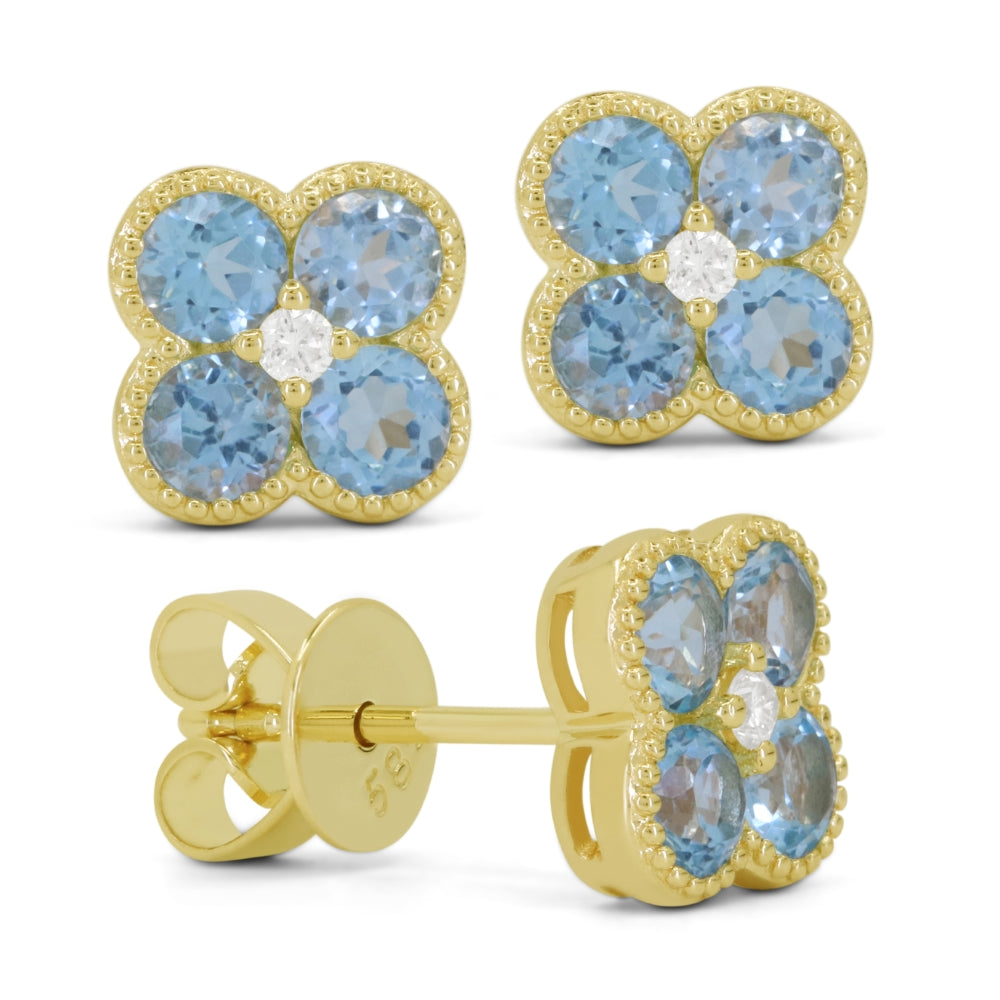 Madison L 14K Yellow Gold Blue Topaz Flower Stud Earrings - style E1826BTY