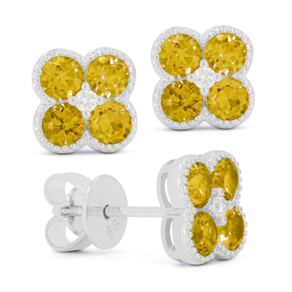 Madison L 14K White Gold Citrine Flower Stud Earrings - style E1826CTW