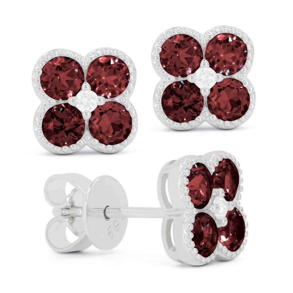 Madison L 14K White Gold Garnet Flower Stud Earrings - style E1826GAW