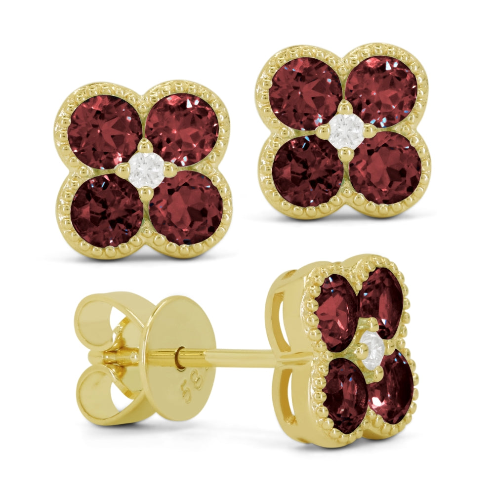 Madison L 14K Yellow Gold Garnet Flower Stud Earrings - style E1826GAY