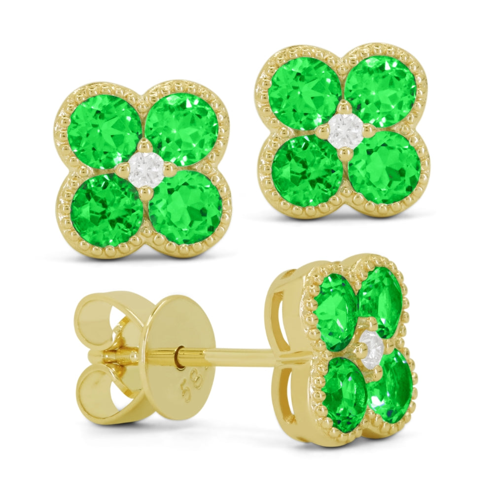Madison L 14K Yellow Gold Created Emerald Flower Stud Earrings - style E1826GCY