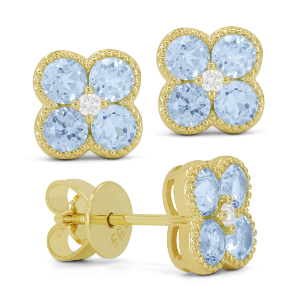 Madison L 14K Yellow Gold London Blue Topaz Flower Stud Earrings - style E1826LBTY