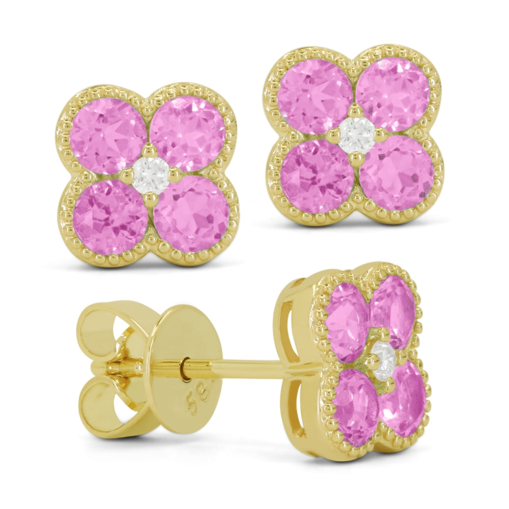 Madison L 14K Yellow Gold Created Pink Sapphire Flower Stud Earrings - style E1826PCY