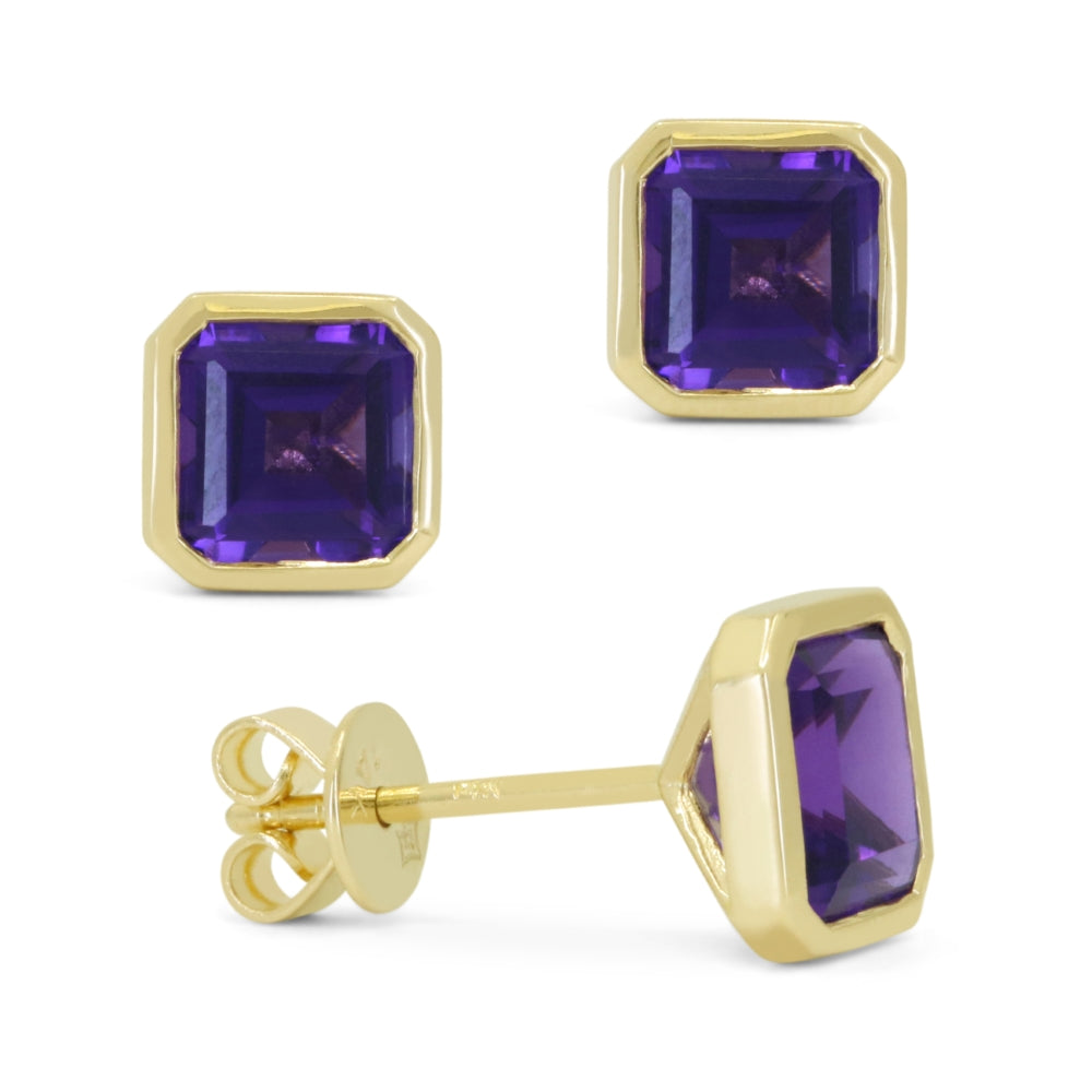 Madison L 14K Yellow Gold Amethyst Cushion Stud Earrings - style E1829AMY