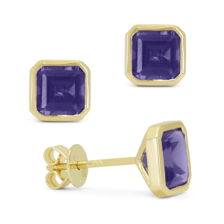 Madison L 14K Yellow Gold Created Alexandrite Cushion Stud Earrings - style E1829AXY