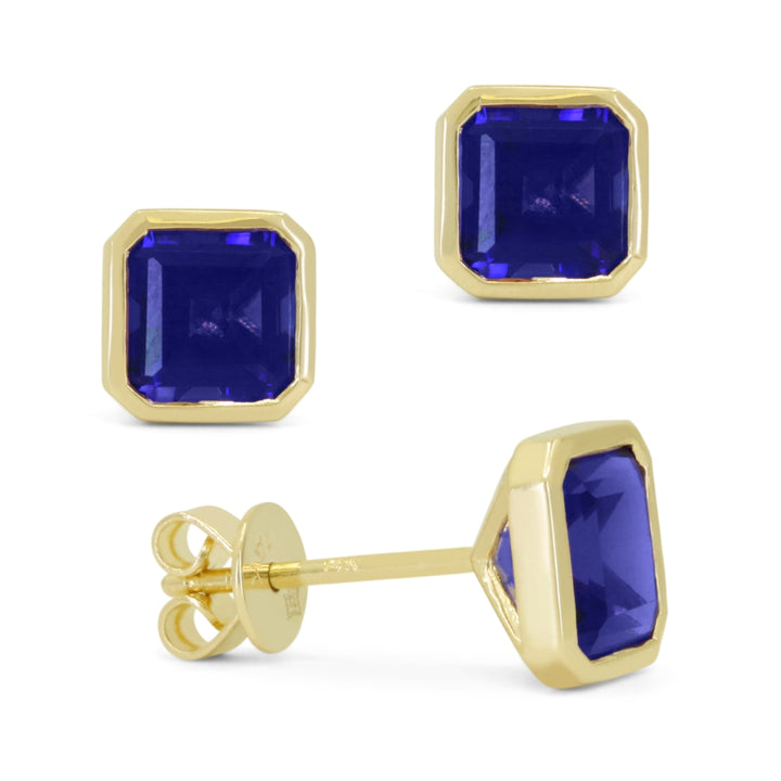 Madison L 14K Yellow Gold Created Sapphire Cushion Stud Earrings - style E1829BCY