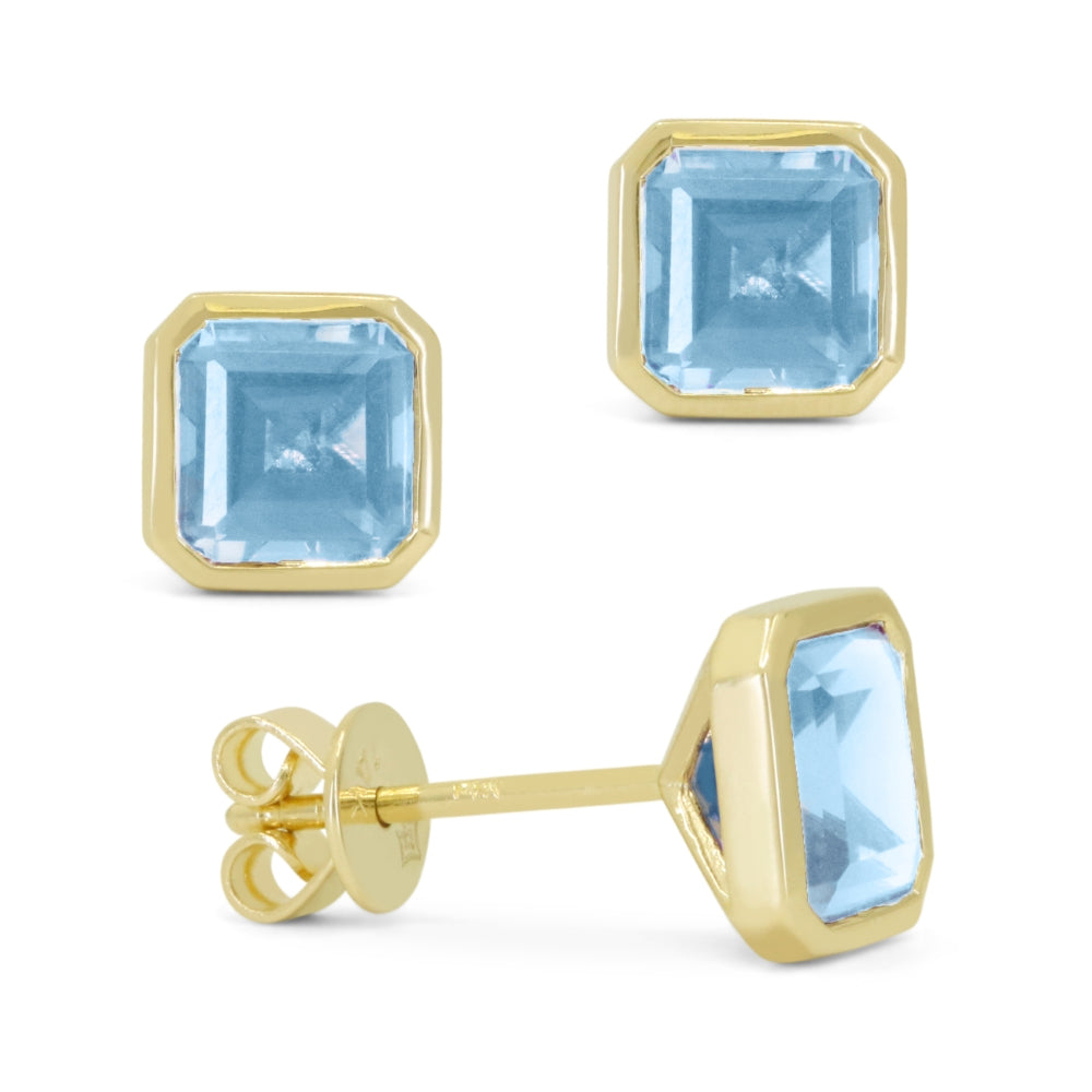 Madison L 14K Yellow Gold Blue Topaz Cushion Stud Earrings - style E1829BTY