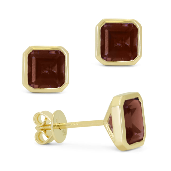 Madison L 14K Yellow Gold Garnet Cushion Stud Earrings - style E1829GAY