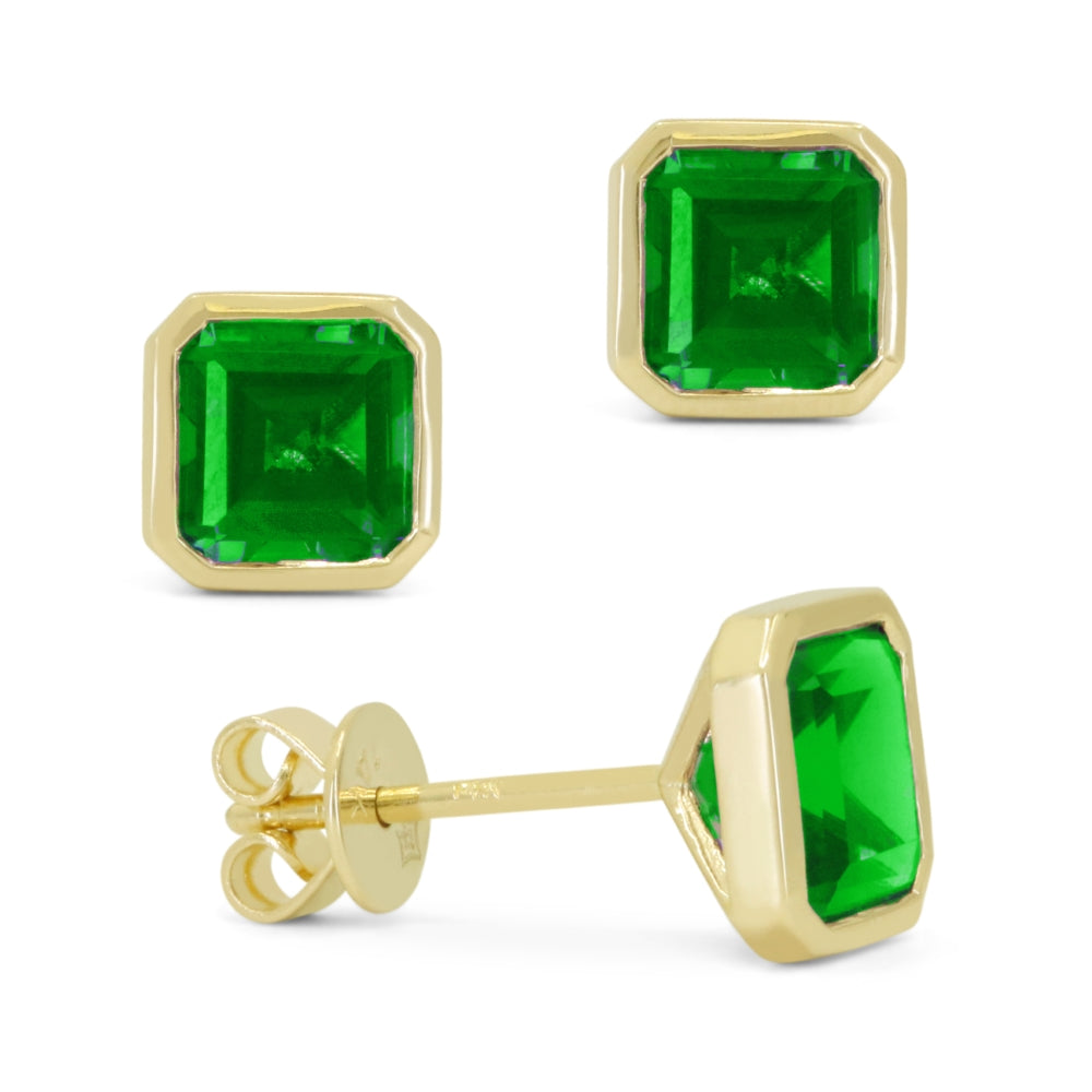 Madison L 14K Yellow Gold Created Emerald Cushion Stud Earrings - style E1829GCY
