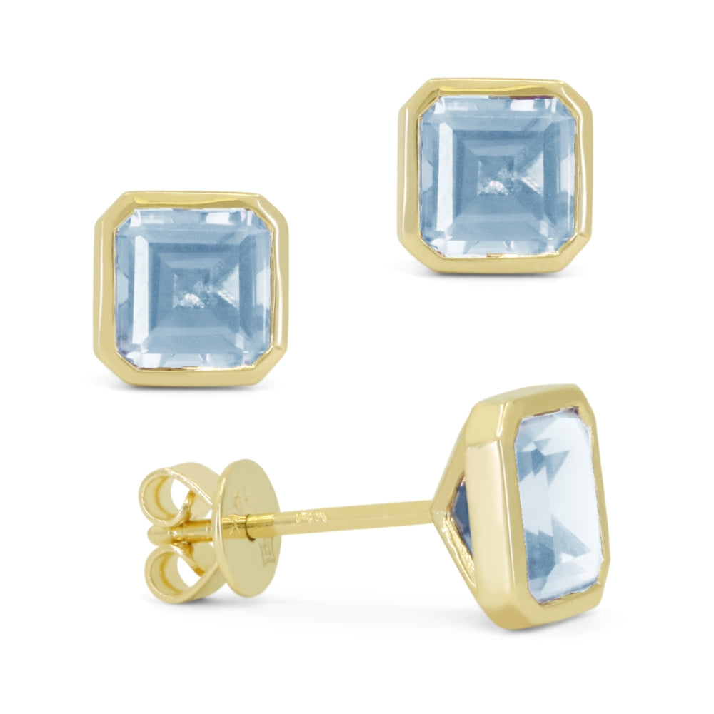 Madison L 14K Yellow Gold London Blue Topaz Cushion Stud Earrings - style E1829LBTY