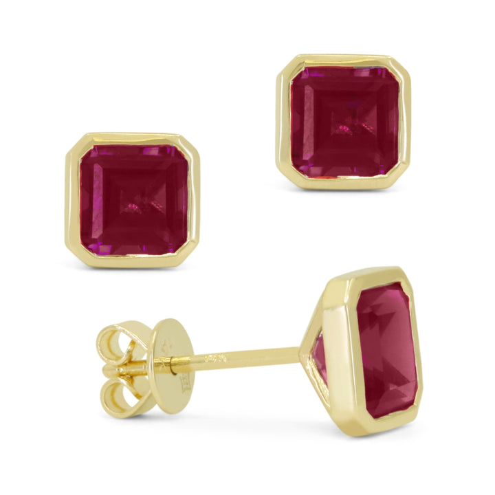 Madison L 14K Yellow Gold Created Ruby Cushion Stud Earrings - style E1829RCY