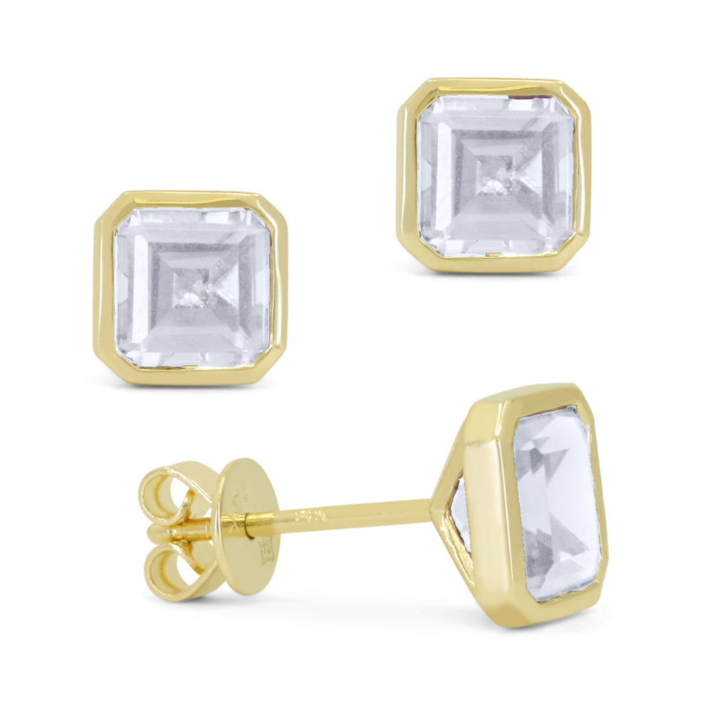 Madison L 14K Yellow Gold White Topaz Cushion Stud Earrings - style E1829WTY