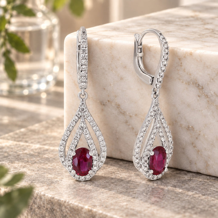 E1830 - 14K Gold Emerald, Ruby & Sapphire Pear Drop Earrings